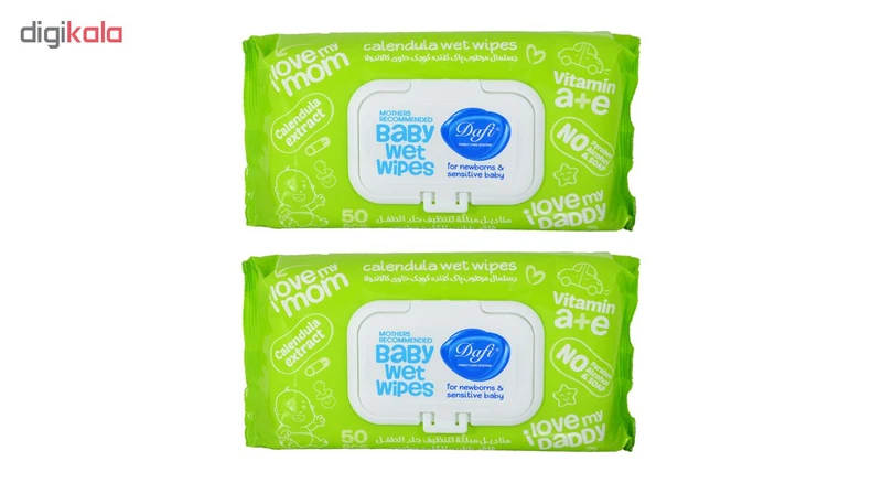 عکس شماره 2 : دستمال مرطوب کودک دافی مدل calandola extract مجموعه 2 عددی
