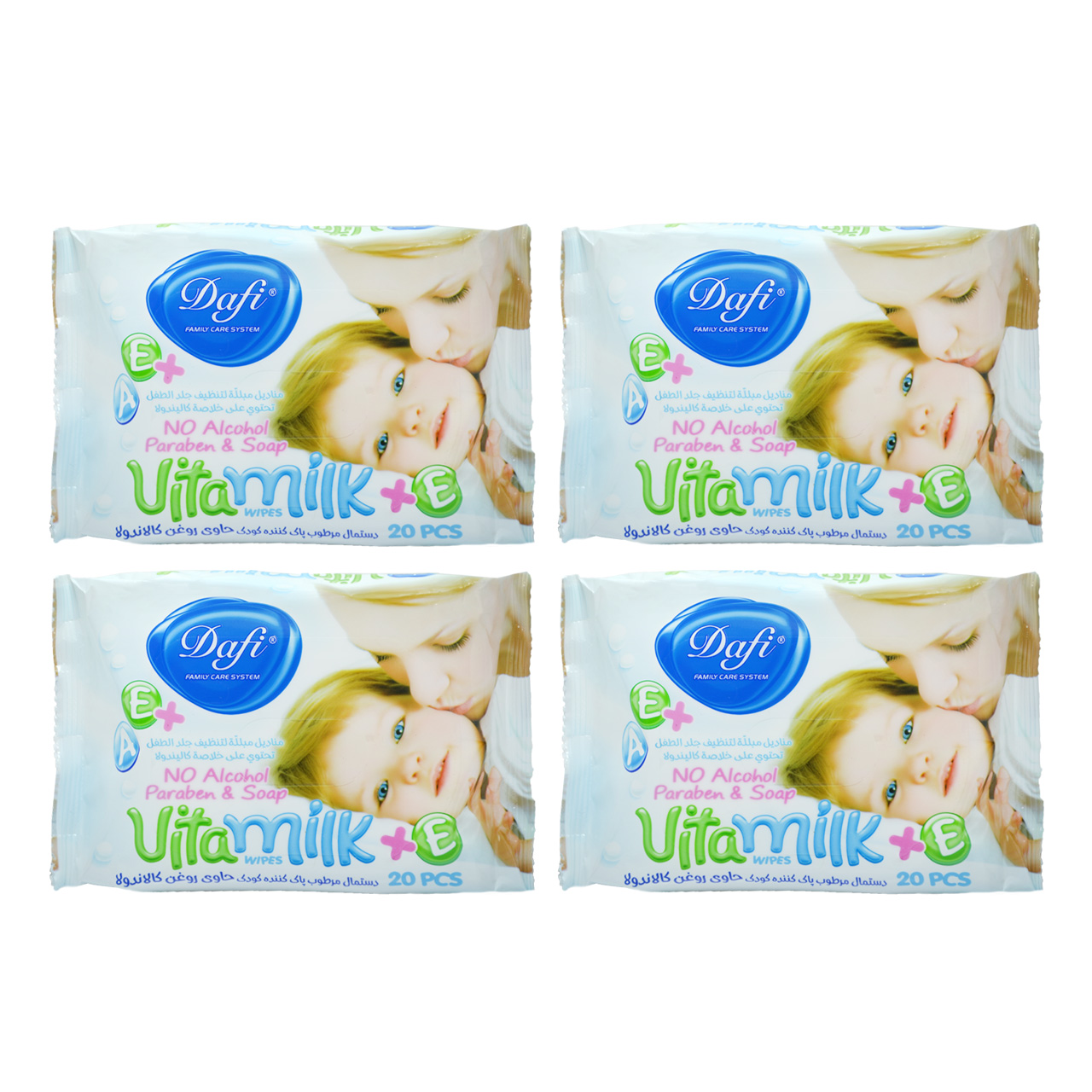 دستمال مرطوب کودک دافی مدل vita milk مجموعه 4 عددی