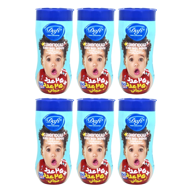 دستمال مرطوب کودک دافی مدل Calendula بسته مجموعه 6 عددی