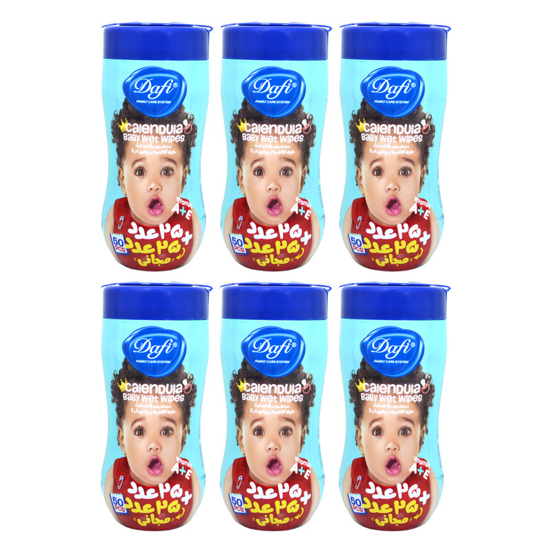 دستمال مرطوب کودک دافی مدل Calendula بسته مجموعه 6 عددی