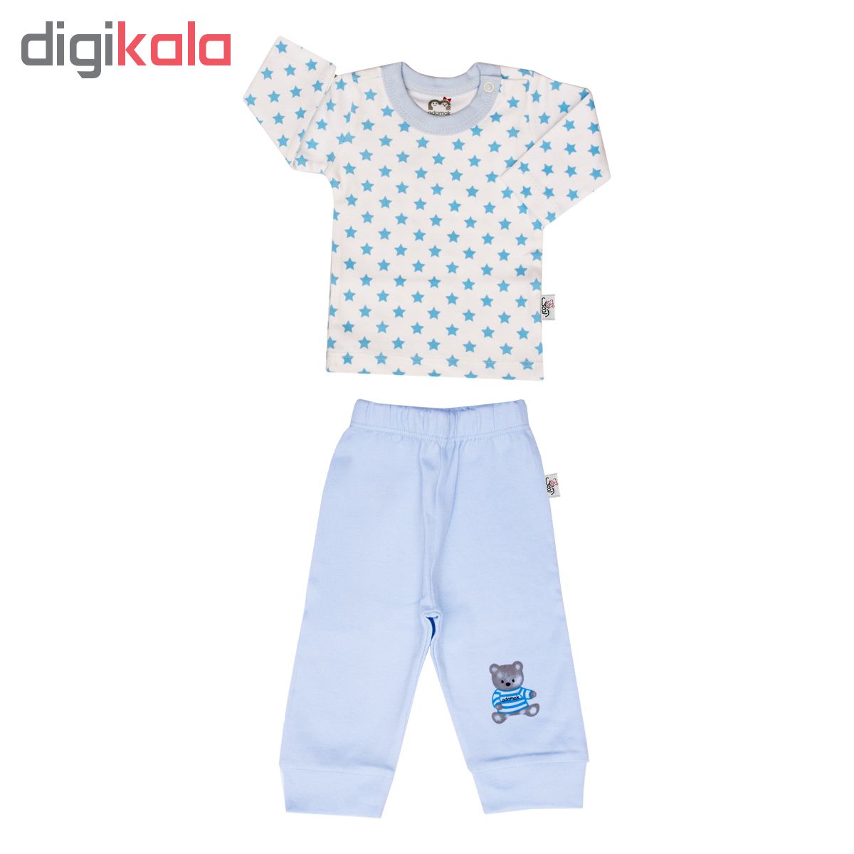 ست تی شرت و شلوار نوزادی پسرانه آدمک طرح ستاره آبی  کد 04 