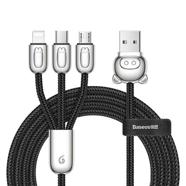 کابل تبدیل USB به USB-C/microUSB/لایتنینگ باسئوس مدل A-PIGS-3-1 طول 1.2 متر کابل تبدیل USB به USB-C/microUSB/لایتنینگ باسئوس مدل A-PIGS-3-1 طول 1.2 متر