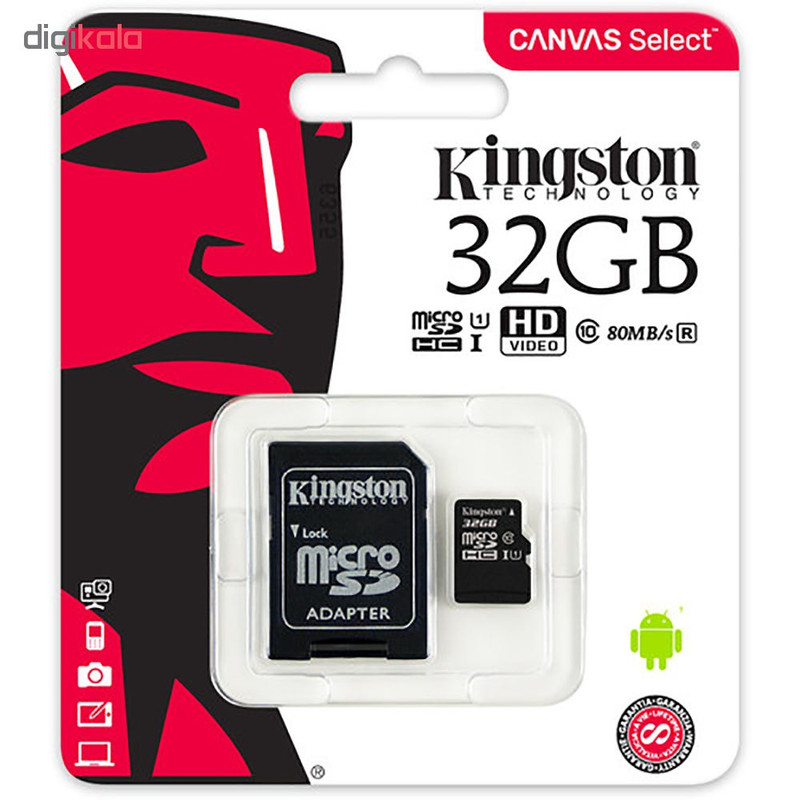 کارت حافظه microSDXC کینگستون مدل Canvas کلاس 10 استاندارد UHS-I U1 ظرفیت 32 گیگابایت 80MBps به همراه آداپتور SD