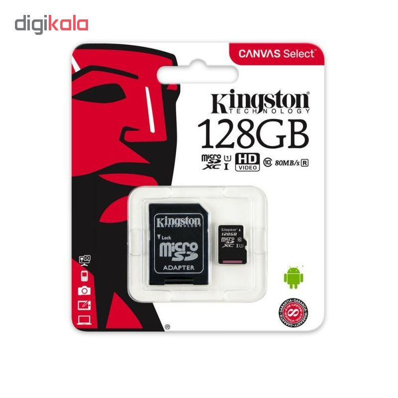 کارت حافظه microSDXC کینگستون مدل Canvas کلاس 10 استاندارد UHS-I U1 ظرفیت 128 گیگابایت 80MBps به همراه آداپتور SD