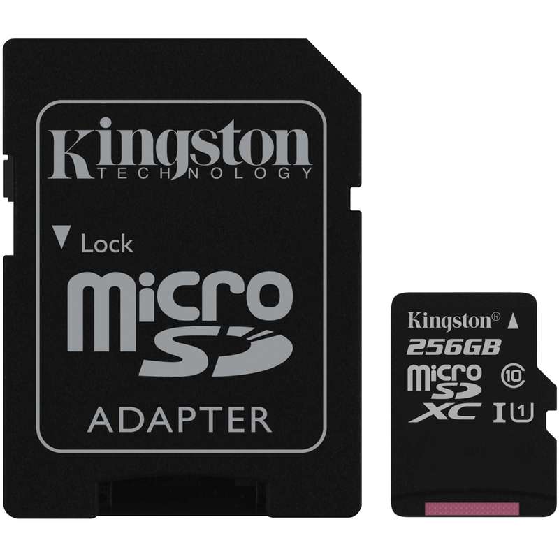 کارت حافظه microSDXC کینگستون مدل Canvas کلاس 10 استاندارد UHS-I U1 ظرفیت 256 گیگابایت 80MBps به همراه آداپتور SD کارت حافظه microSDXC کینگستون مدل Canvas کلاس 10 استاندارد UHS-I U1 ظرفیت 256 گیگابایت 80MBps به همراه آداپتور SD