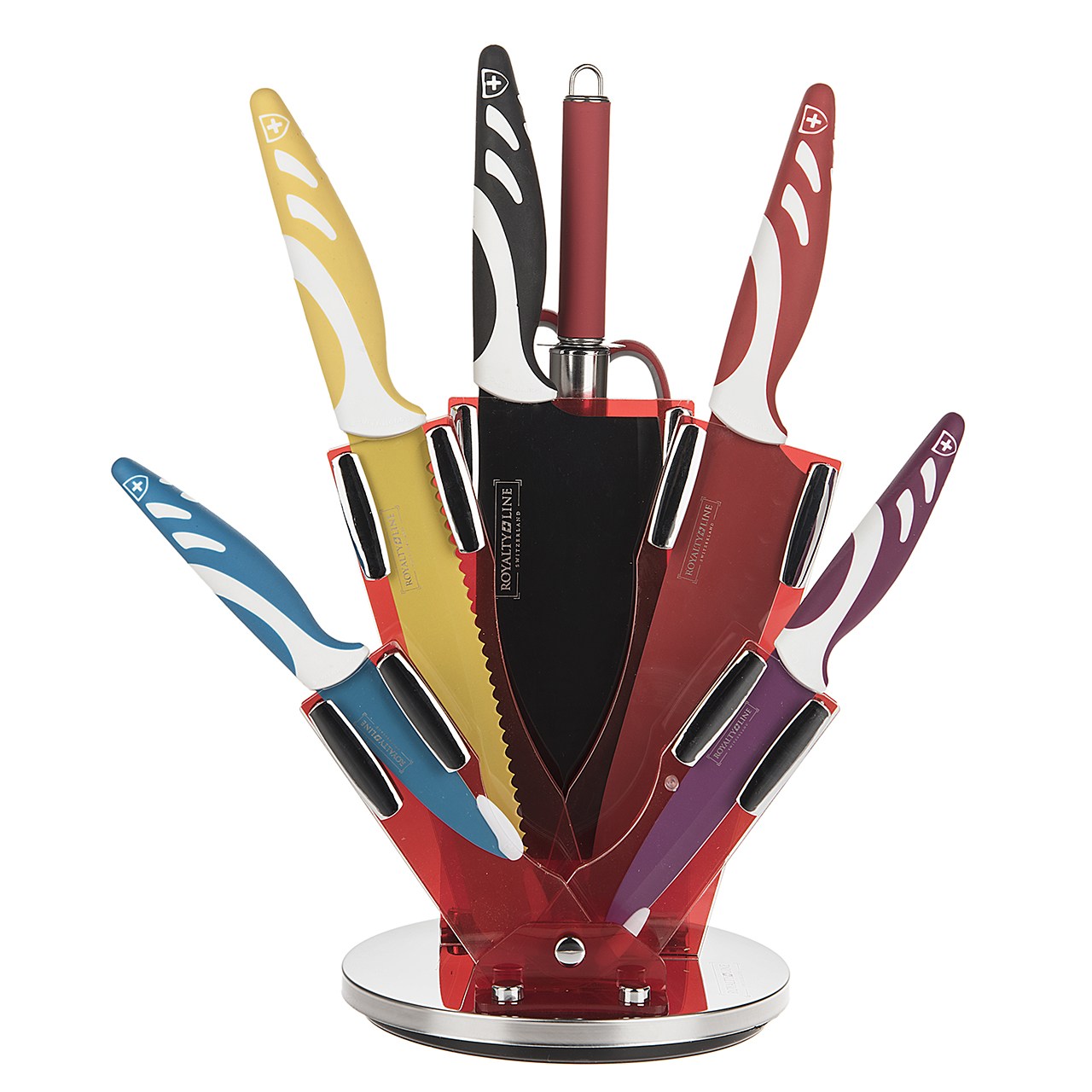 ست چاقوی آشپزخانه پایه دار 8 پارچه رویالتی لاین مدل Rl-COL8