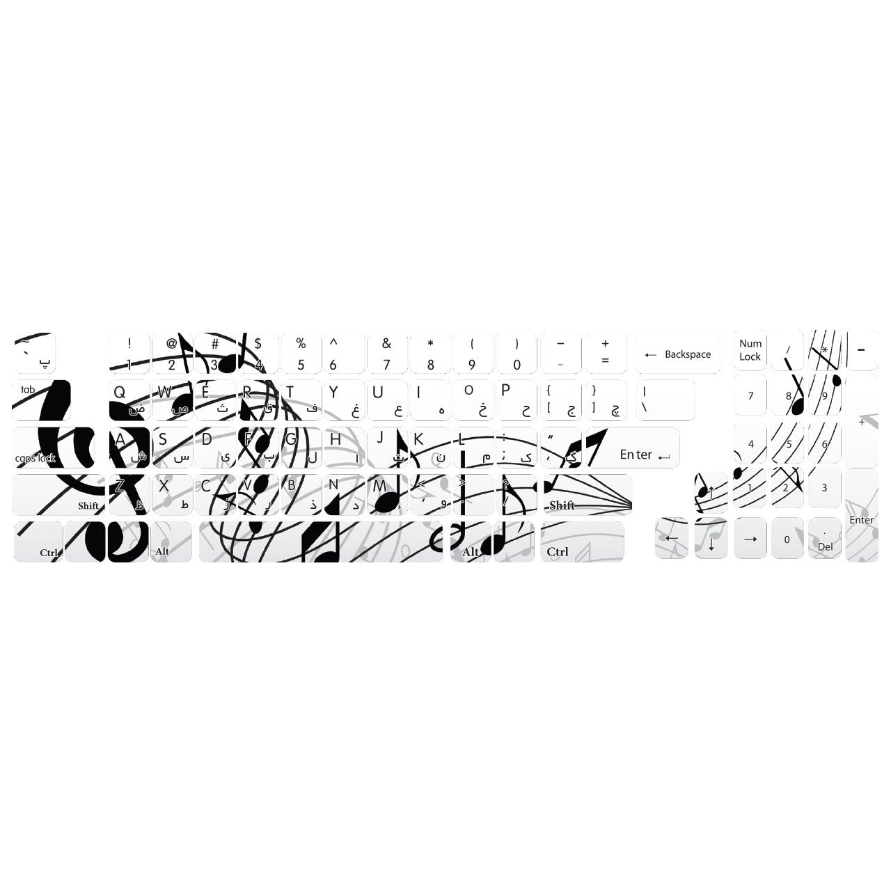 برچسب حروف فارسی کیبورد طرح نت موسیقی کد 107