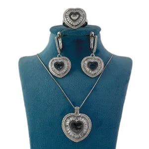 نیم ست نقره زنانه طرح قلب مدل جواهر نشان کد NE102