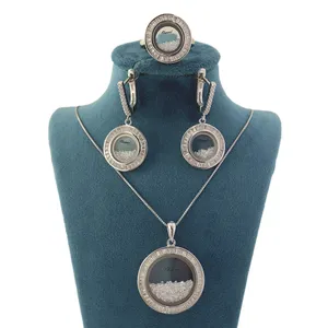 نیم ست نقره زنانه طرح دایره مدل جواهر نشان کد NE104