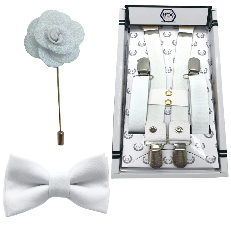 ست پاپیون گل کت و ساس بند مردانه هکس ایران کد SET-SBPG WIT