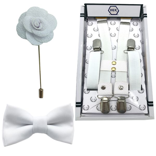 ست پاپیون گل کت و ساس بند مردانه هکس ایران کد SET-SBPG WIT