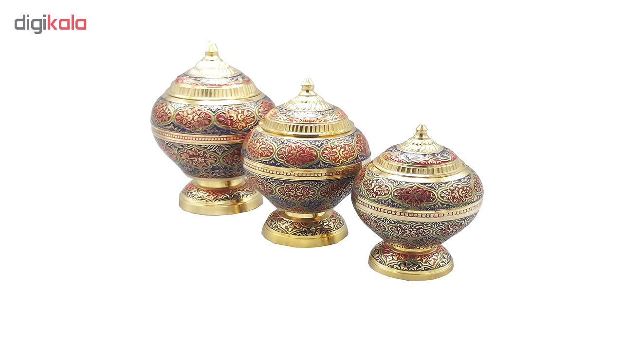 قندان میناکاری برنجی طرح جار کد Ia-144 مجموعه 3 عددی