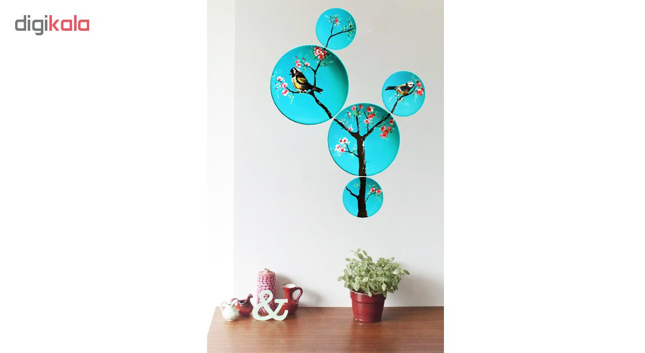 بشقاب سفالی طرح درخت پرنده کد E.H665 مجموعه 5 عددی