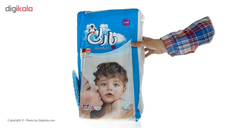 پوشک بارلی سایز 5 بسته 34 عددی به همراه دستمال مرطوب