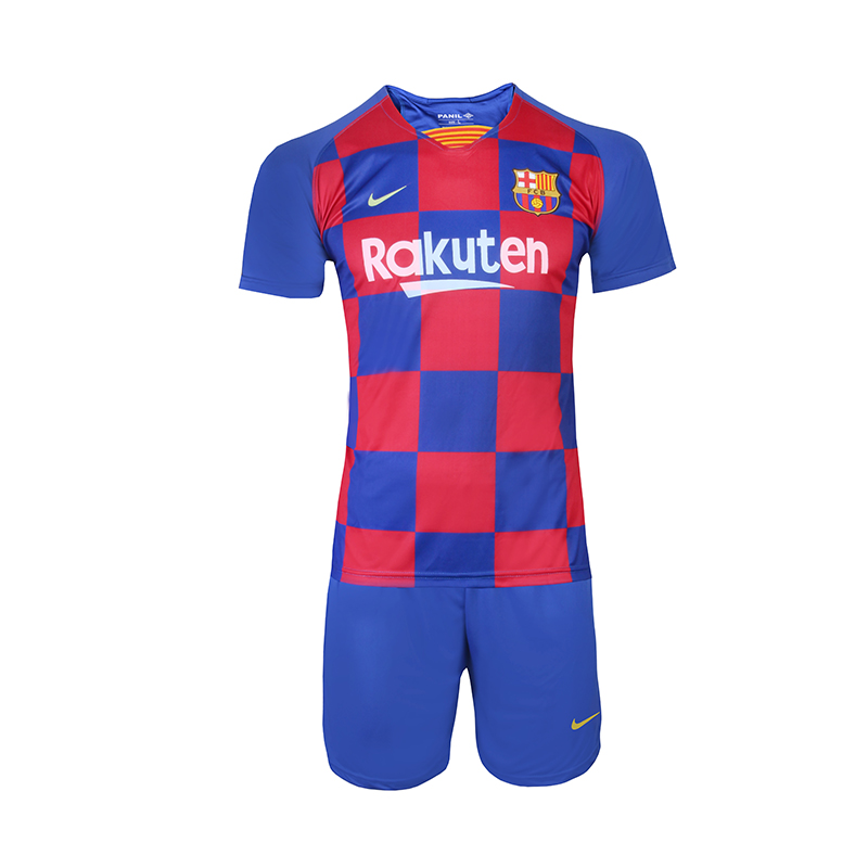 ست تی شرت و شلوارک ورزشی پسرانه طرح تیم بارسلونا کد 23019