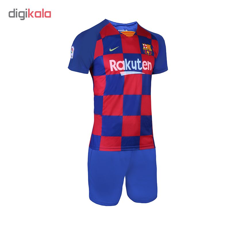ست تی شرت و شلوارک ورزشی پسرانه طرح تیم بارسلونا کد 23019