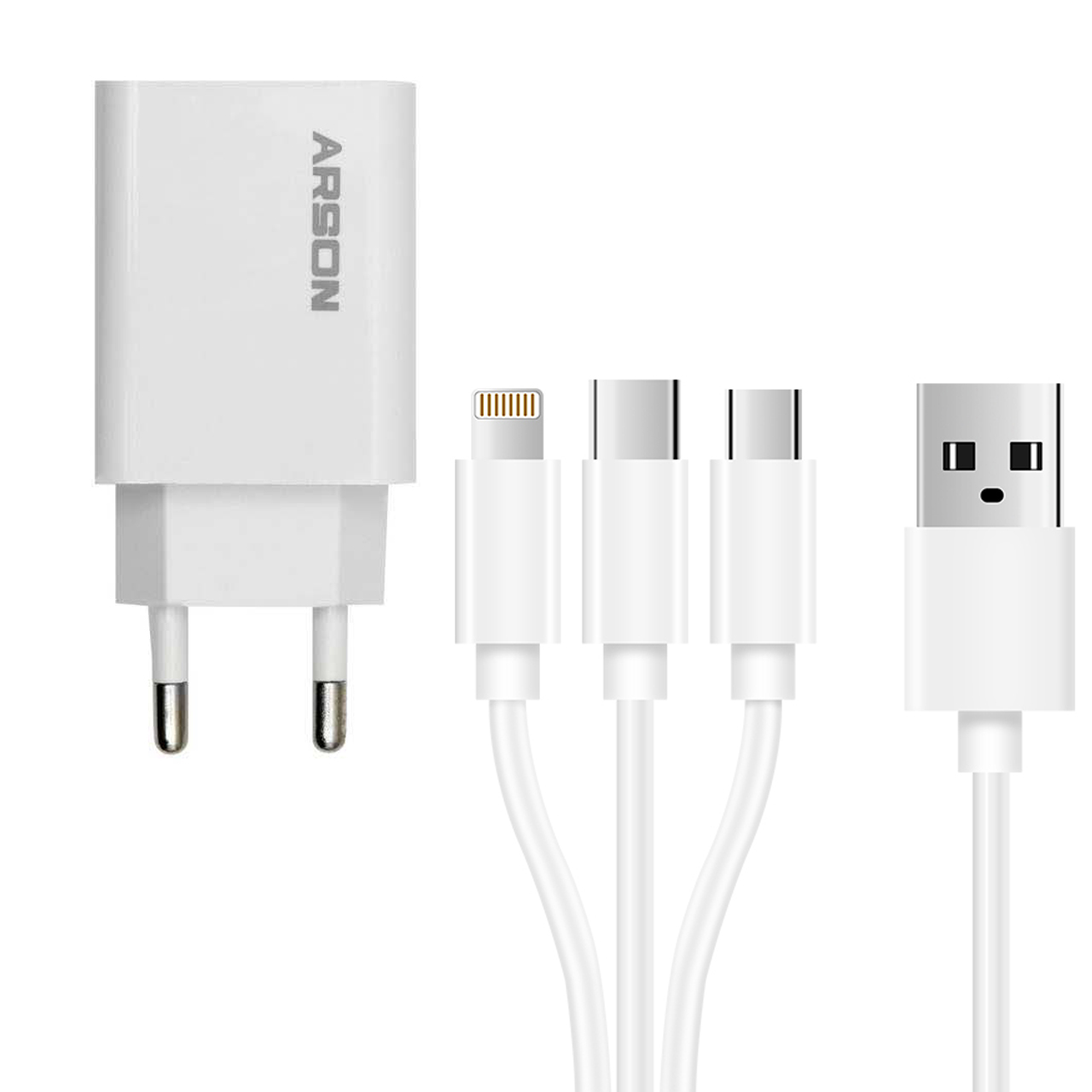 شارژر دیواری آرسون مدل AN-37 به همراه کابل تبدیل Micro USB / لایتنینگ/ USB-C