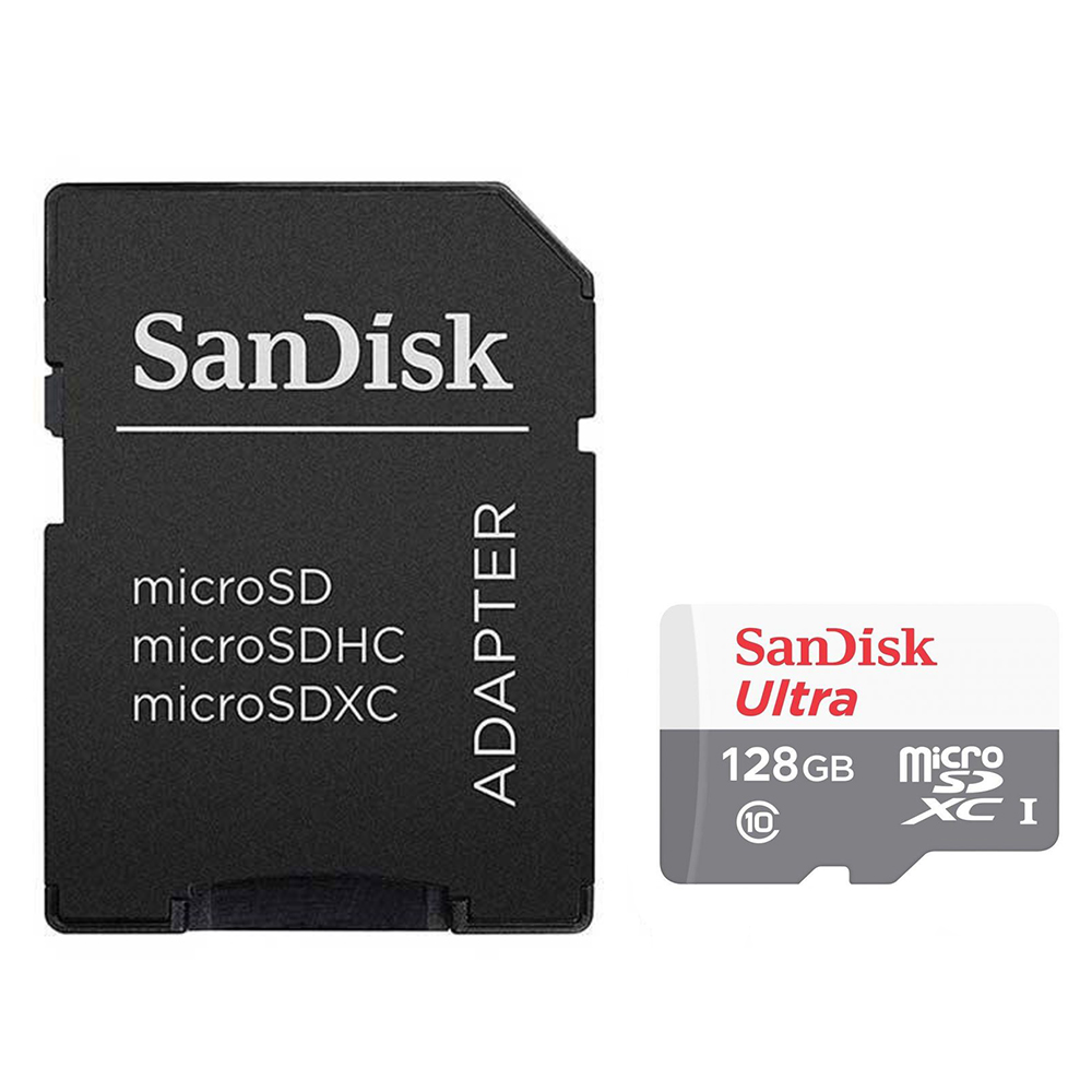 کارت حافظه microSDXC سن دیسک مدل Ultra A1 کلاس 10 استاندارد UHS-I سرعت 80MBps ظرفیت 128 گیگابایت به همراه آداپتور SD 