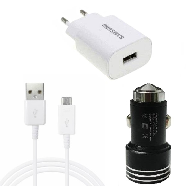 شارژر دیواری مدل EP-TA600 به همراه کابل تبدیل microUSB و شارژر فندکی