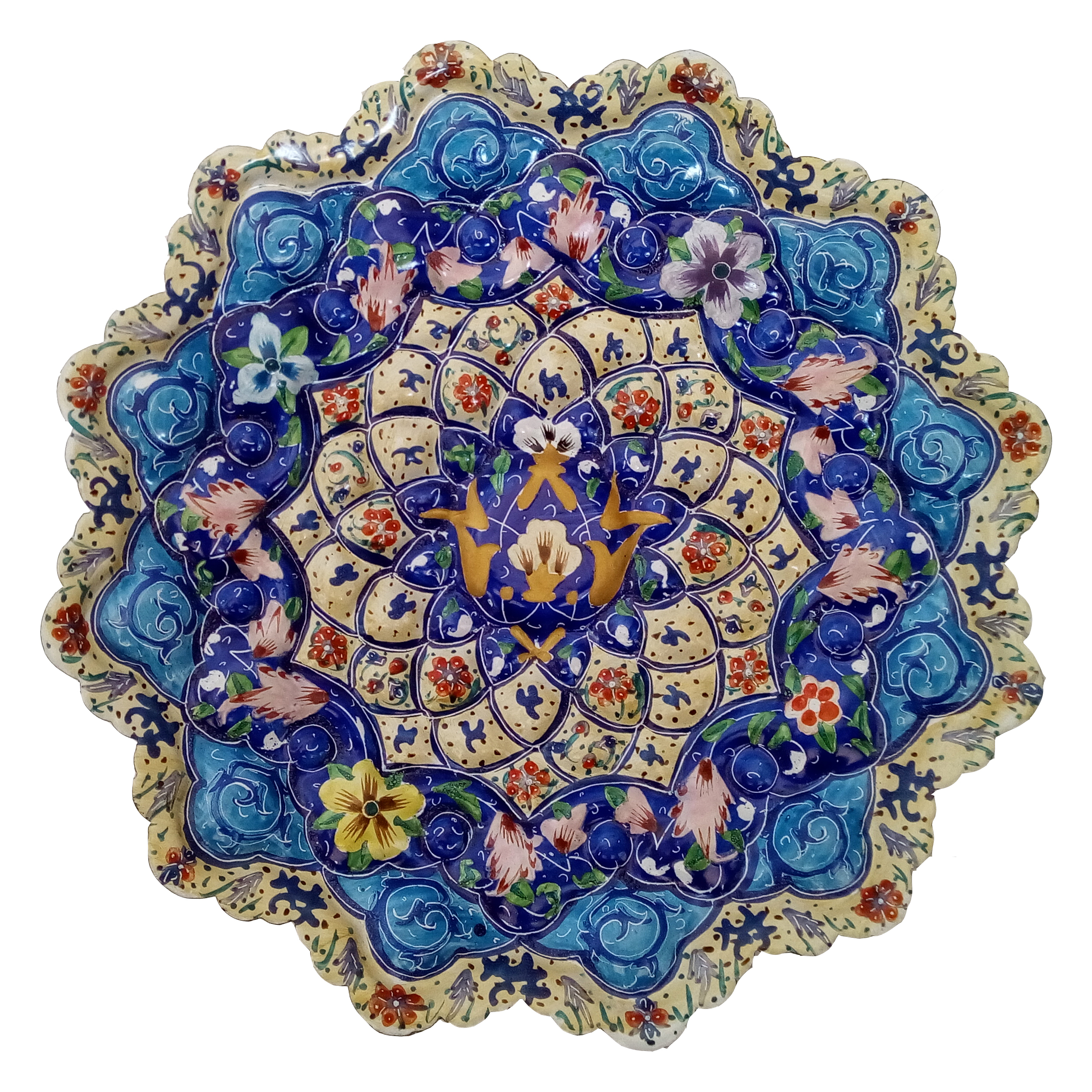 بشقاب میناکاری طرح نقاشی پرداز طلادار مدل پرنیان کد 20