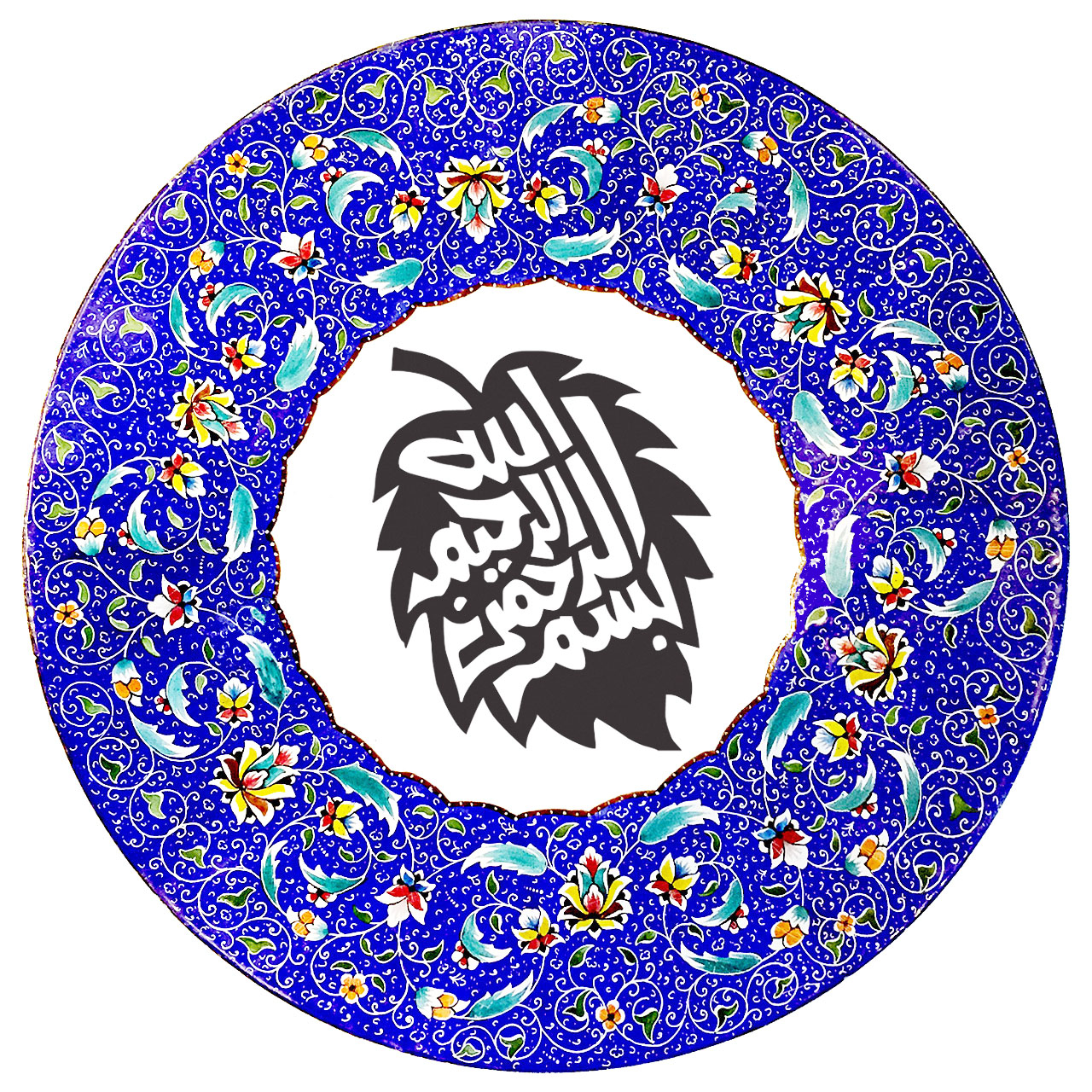 بشقاب میناکاری آسمانی طرح تذهیب و بسم الله مدل B-KH--BES-FANTZ-3