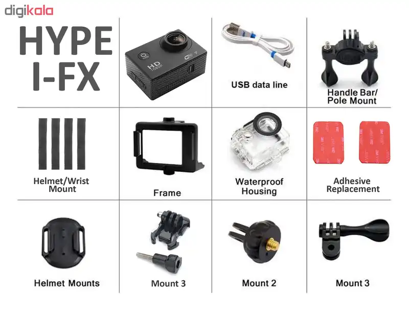 دوربین فیلم برداری ورزشی هایپ مدل I_FX به همراه لوازم جانبی