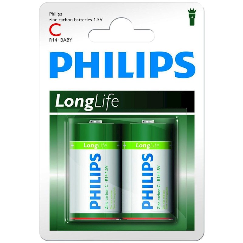 باتری C فیلیپس مدل Long Life Zinc Baby R14 بسته 2 عددی