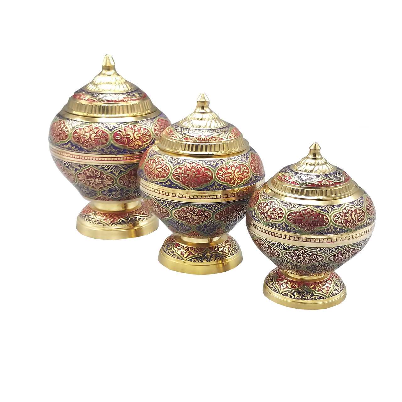 قندان میناکاری برنجی طرح جار کد Ia-144 مجموعه 3 عددی