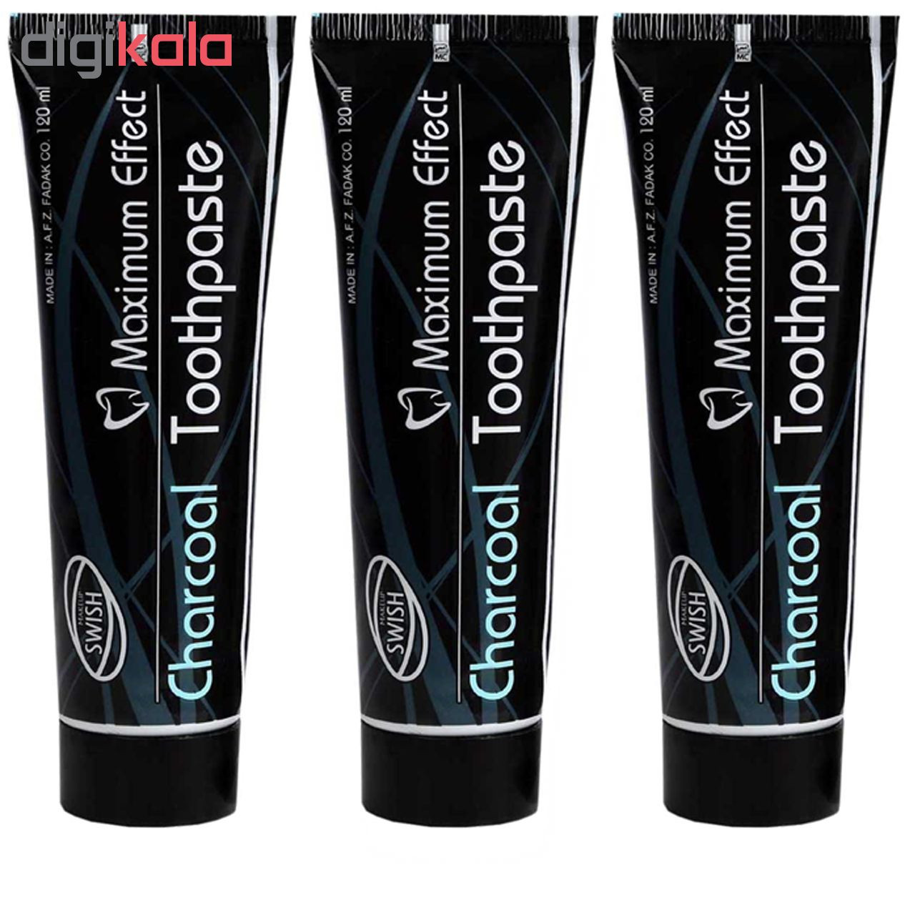 خمیر دندان سوئیش میکاپ مدل charcoal حجم 120 میلی لیتر مجموعه 3 عددی