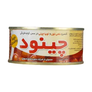 کنسرو ماهی تن و لوبیا چیتی در سس گوجه فرنگی چینود وزن 150 گرم