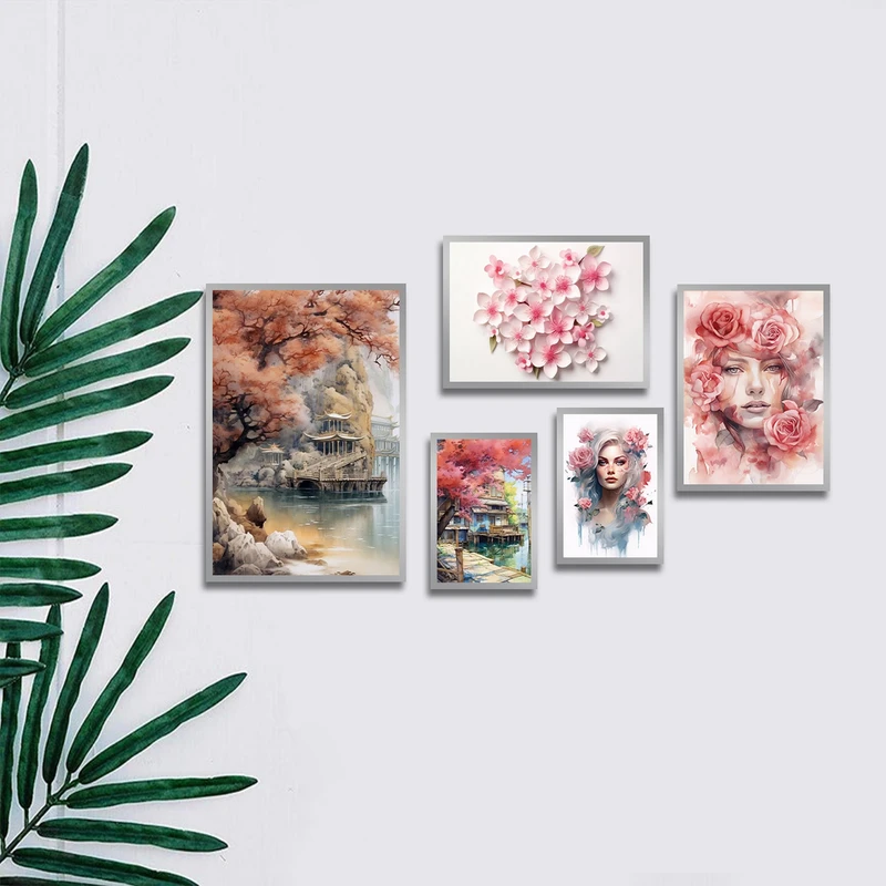 تابلو بکلیت طرح نقاشی مدرن چهره مدل شاین اکلیلی SI-1752 مجموعه 5 عددی