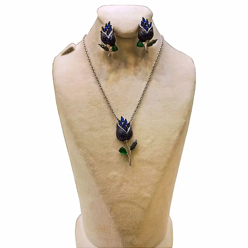 نیم ست نقره زنانه مدل گل لاله