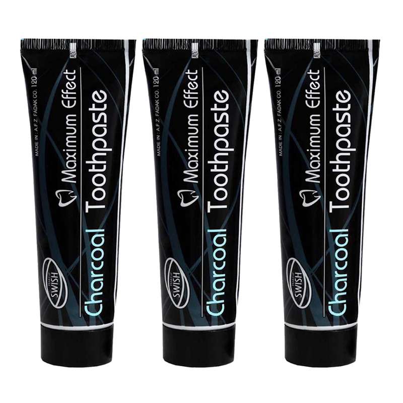 خمیر دندان سوئیش میکاپ مدل charcoal حجم 120 میلی لیتر مجموعه 3 عددی