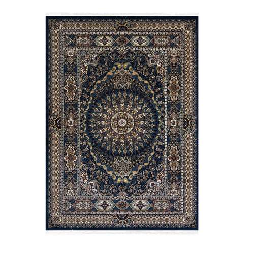 فرش ماشینی ستاره کویر یزد طرح هزار و یک شب زمینه آبي تيره