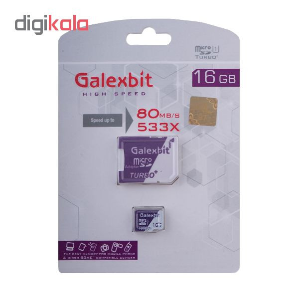 کارت حافظه microSDHC گلکسبیت مدل Turbo+ کلاس 10 استاندارد UHS-I U1 سرعت 80MBps ظرفیت 16 گیگابایت به همراه آداپتور SD