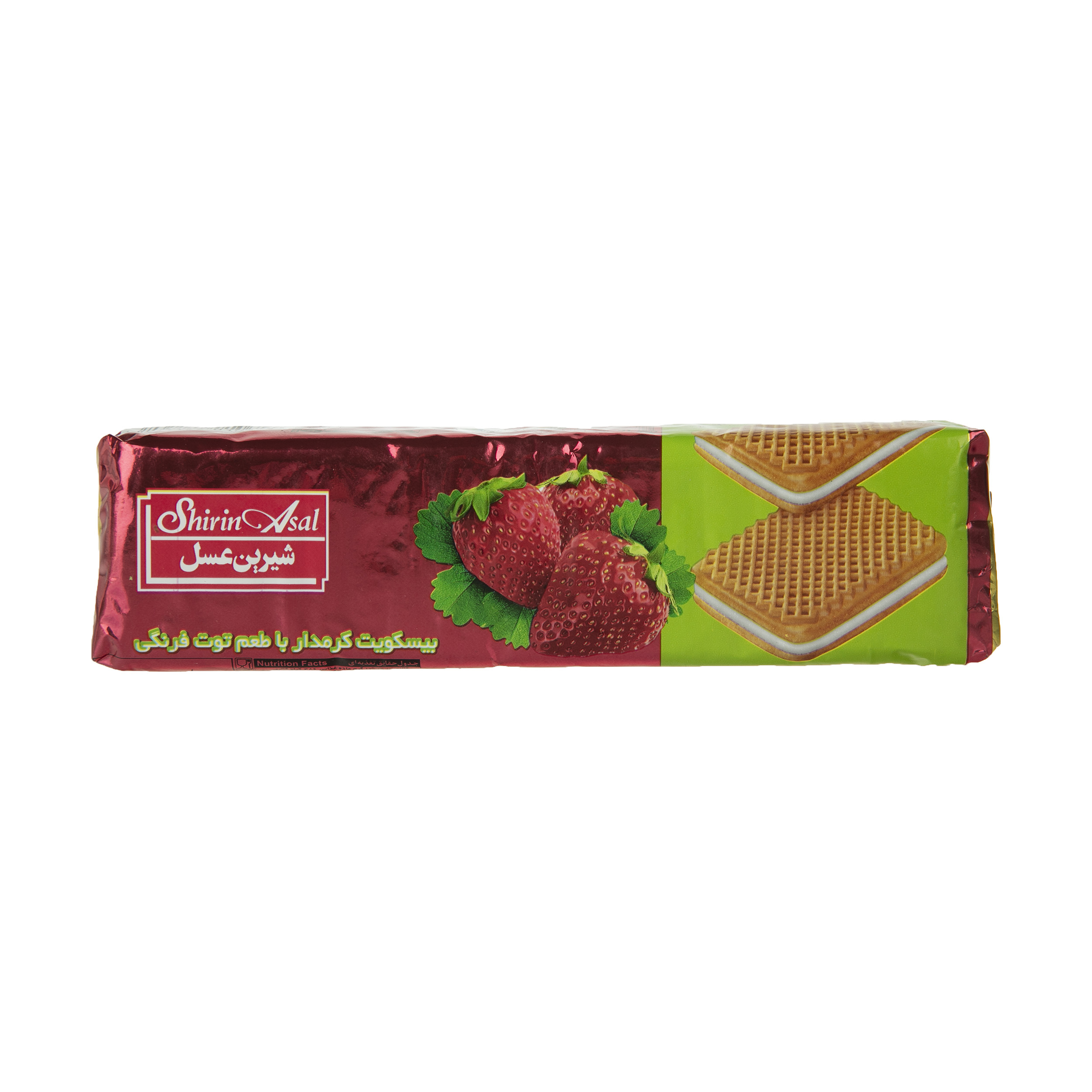 بیسکوئیت کرم دار با طعم توت فرنگی شیرین عسل وزن 120 گرم