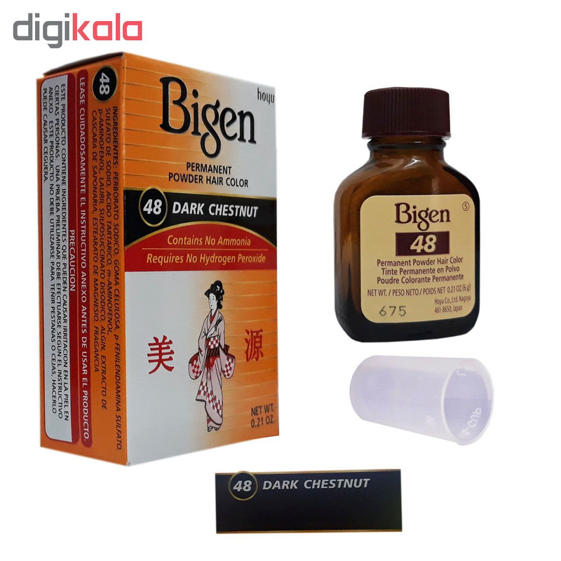 رنگ مو پودری بیگن شماره 48 وزن 6 گرم رنگ بلوطی تیره