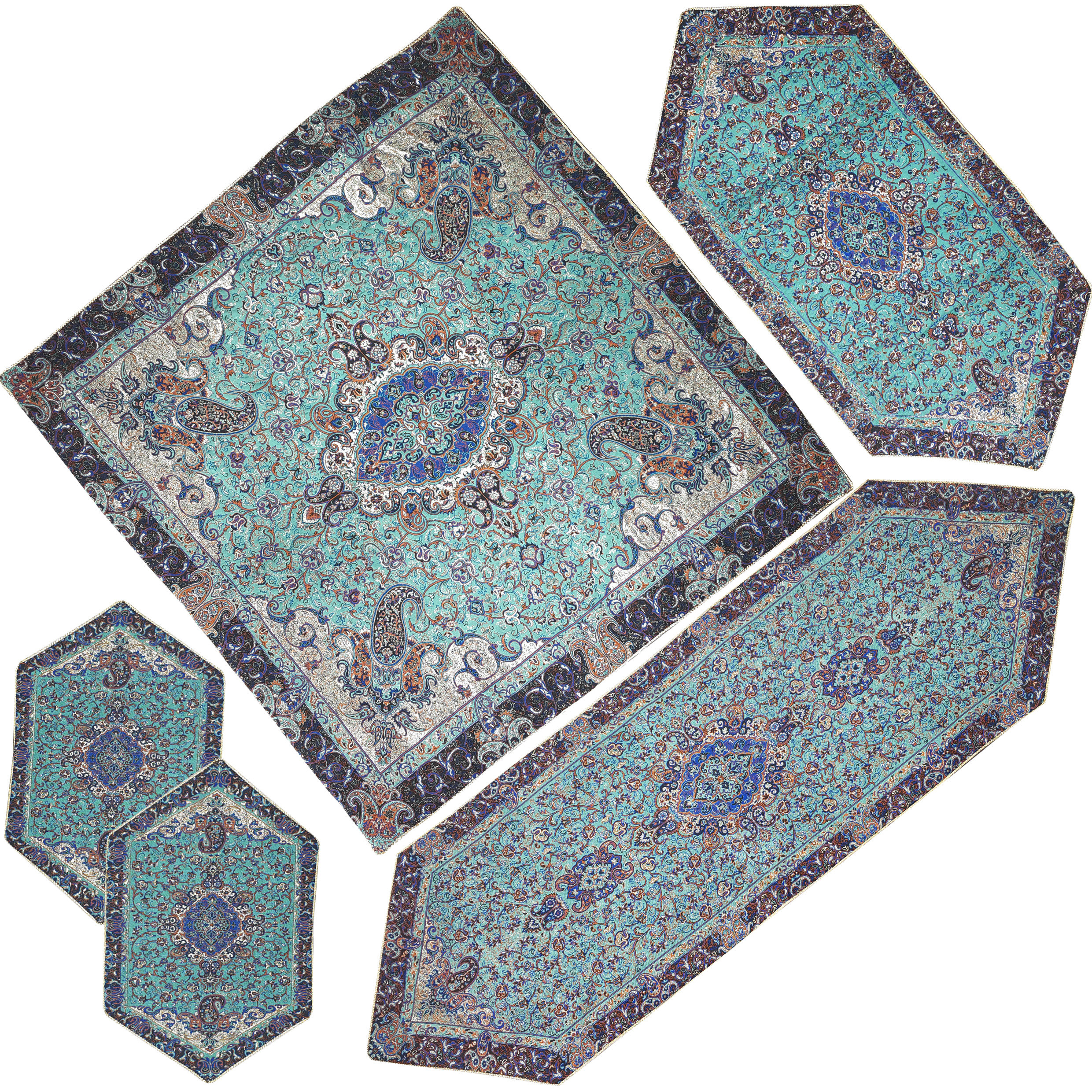 ست 5 تکه رومیزی ترمه مدل SABZABI5/5CHLSTN