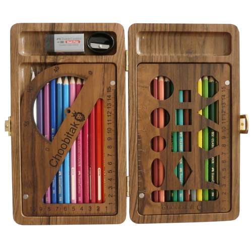 بسته لوازم التحریر چوبی تک مدل 1398 مجموعه 29 عددی