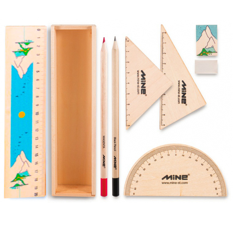 بسته لوازم تحریر ماین  مدل timber set کد 3 -601 مجموعه 9 عددی