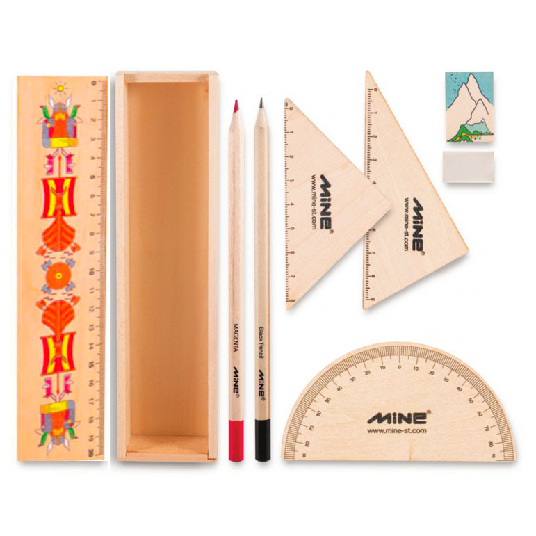 بسته لوازم تحریر ماین مدل timber set کد 4 -601 مجموعه 9 عددی
