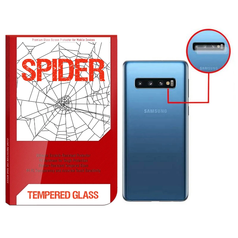 محافظ لنز دوربین اسپایدر مدل S-TMP002 مناسب برای گوشی موبایل سامسونگ Galaxy S10 بسته 2 عددی