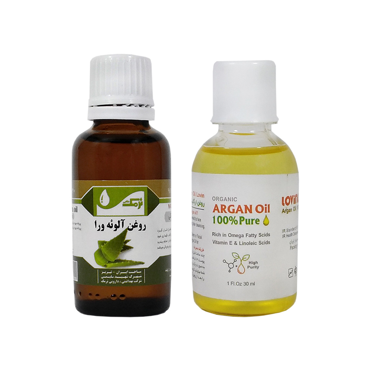 روغن بدن لاوین مدل آرگان حجم 30 میلی لیتر به همراه روغن بدن نرمک مدل آلوئه ورا حجم 30 میلی لیتر