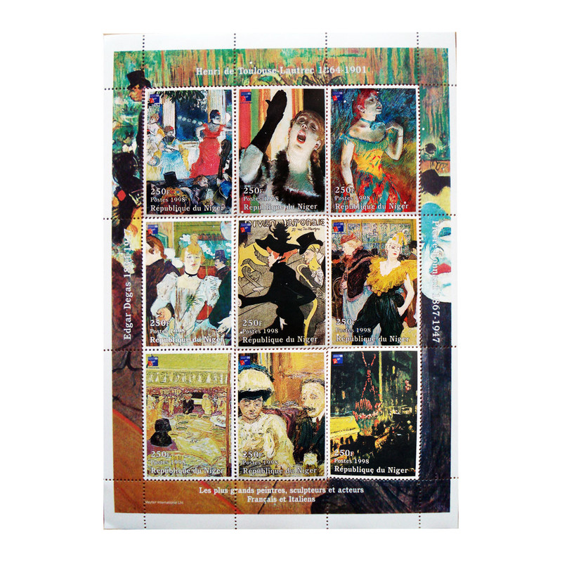 تمبر یادگاری سری تابلو نقاشی مدل Toulouse lautrec مجموعه 9 عددی