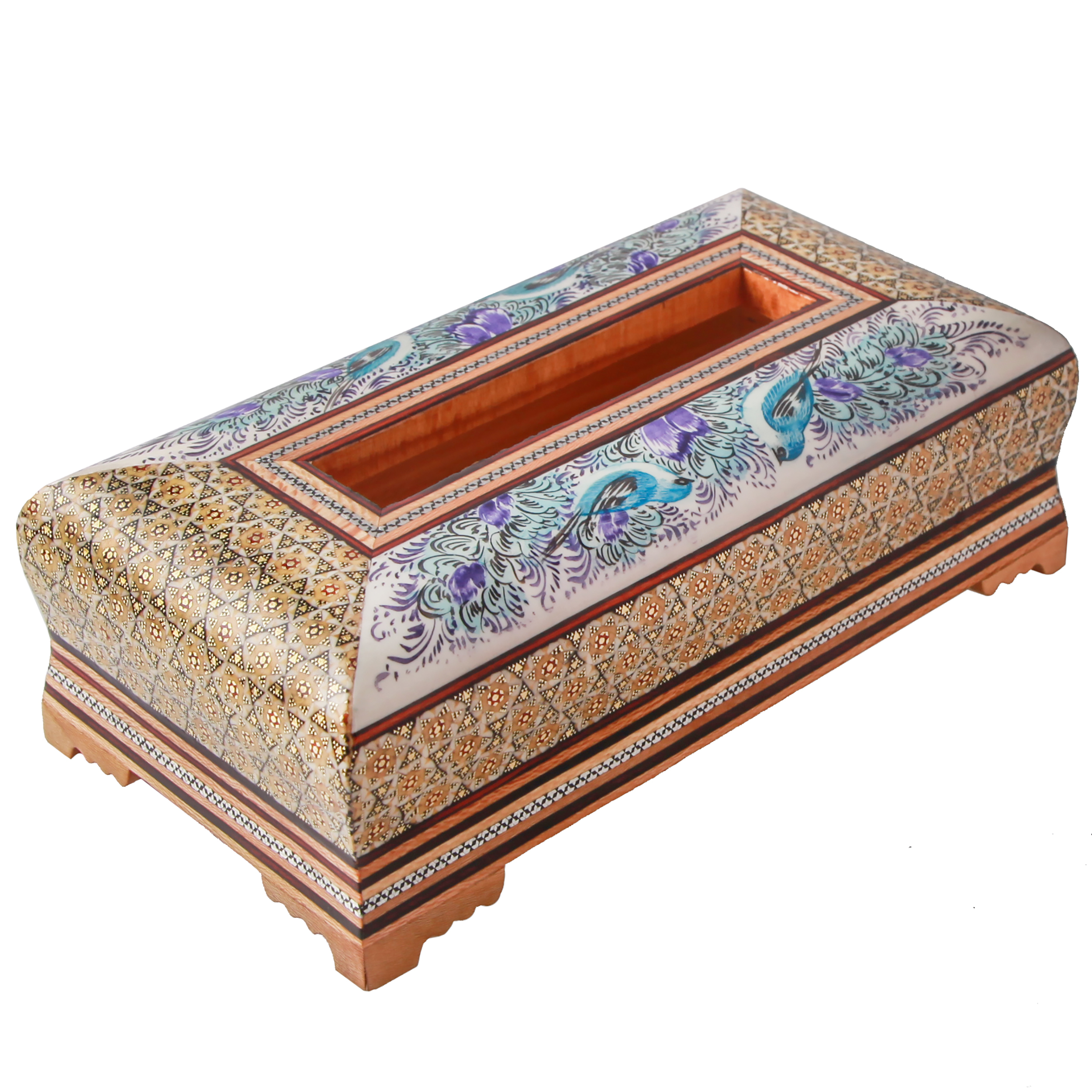 جعبه دستمال کاغذی خاتم کاری خاتم کورش - کروبی طرح گل و مرغ کد 141285