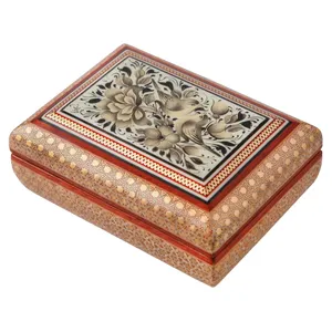 جعبه جواهرات خاتم کاری خاتم کورش - کروبی طرح گل و مرغ کد 141295