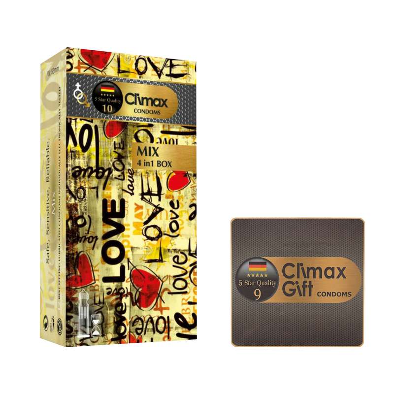 کاندوم کلایمکس مدل Mix 4 in 1 بسته 12 عددی به همراه کاندوم مدل Gift کاندوم کلایمکس مدل Mix 4 in 1 بسته 12 عددی به همراه کاندوم مدل Gift