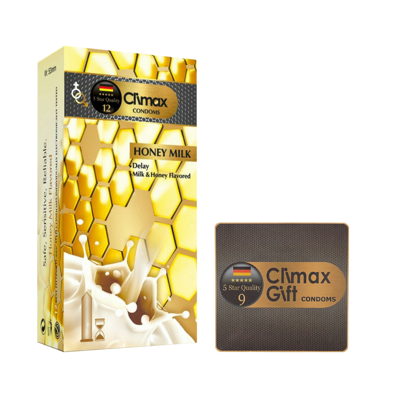 کاندوم کلایمکس مدل Honey milk بسته 12 عددی به همراه کاندوم مدل Gift