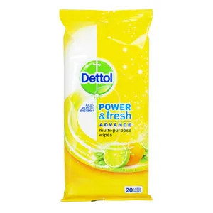 دستمال ضد عفونی کننده سطوح دتول مدل power & fresh بسته 20 عددی