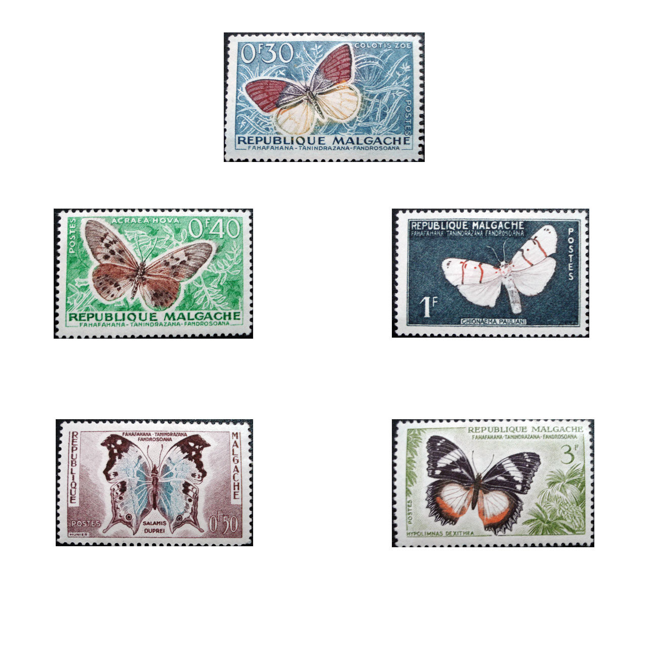 تمبر یادگاری سری تابلو نقاشی مدل butterfly مجموعه 5 عددی